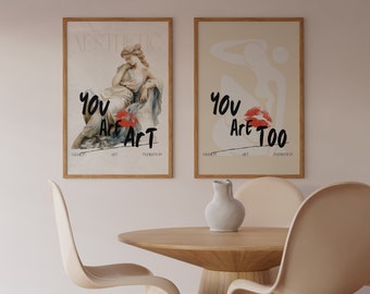 Print Set of 2, You are Art, Beige Wall Art, Sculpture Poster, Aesthetic, Matisse, Water Color, Trendy, Boho Decor, Retro Art, Illustration