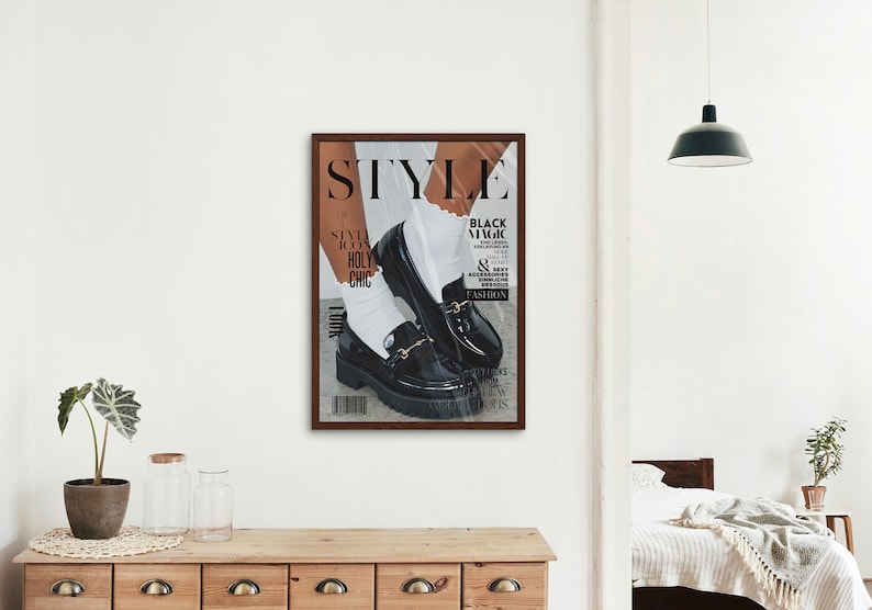 Style Magazine Poster, High Heels Poster, old money poster, Vogue Print, Fashion poster, white wall art, boho chic, elegant poster, black elegant, stylish poster, holy chic, woman socks poster, loafer shoes poster, boho home decor, old money poster