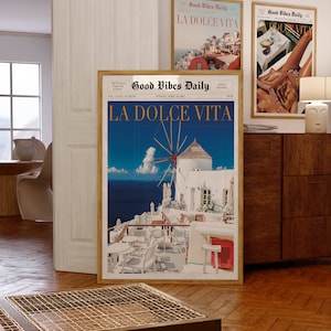 La Dolce Vita Poster, Trendy Newspaper, Vintage Poster, Old Money Aesthetic, Retro Poster, 60s Wall Art, Trippy Art, Beach Vibe, Vogue Print