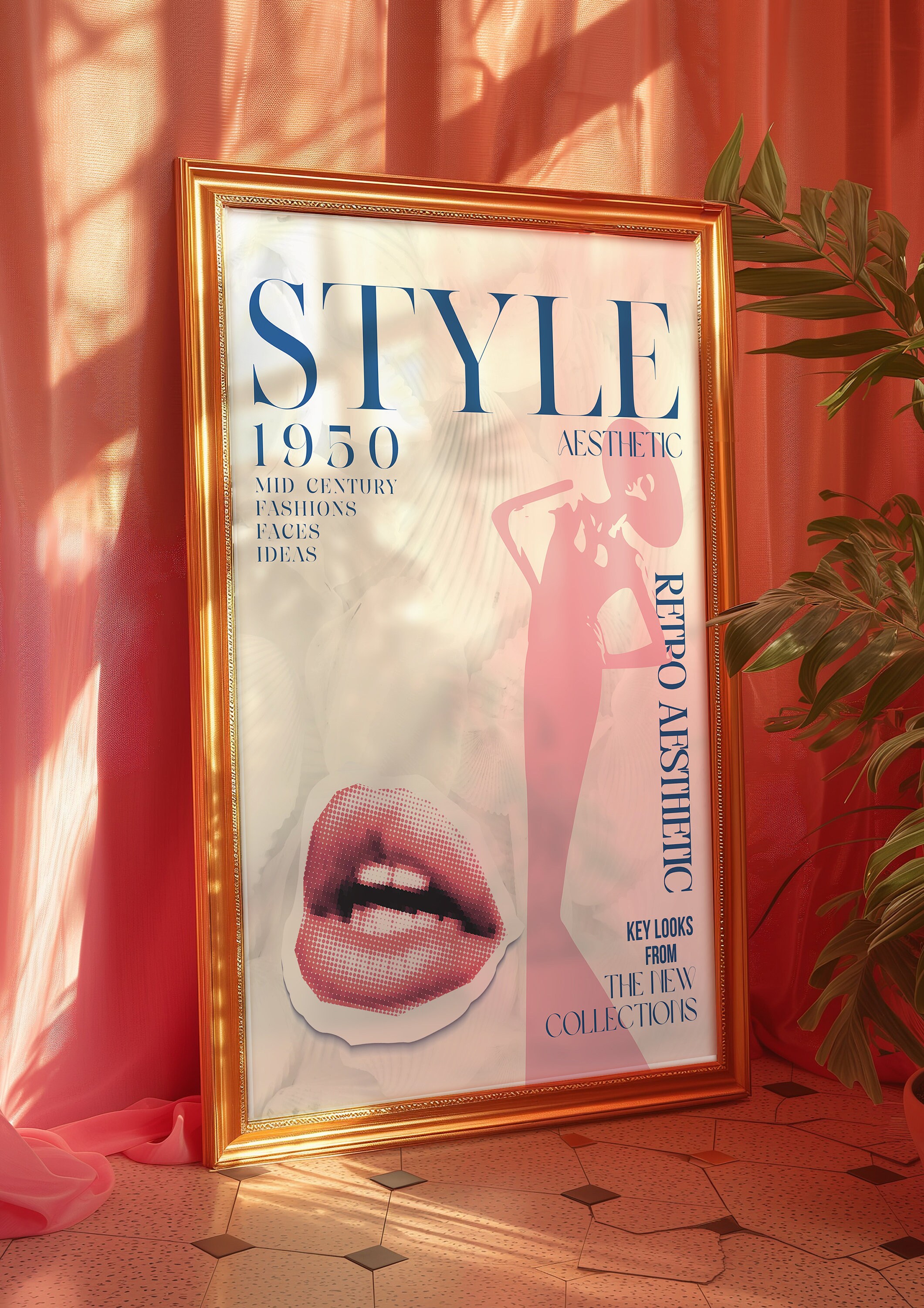 1950s Style Magazine Cover Art Print: Retro Pink Fashion (digital ...
