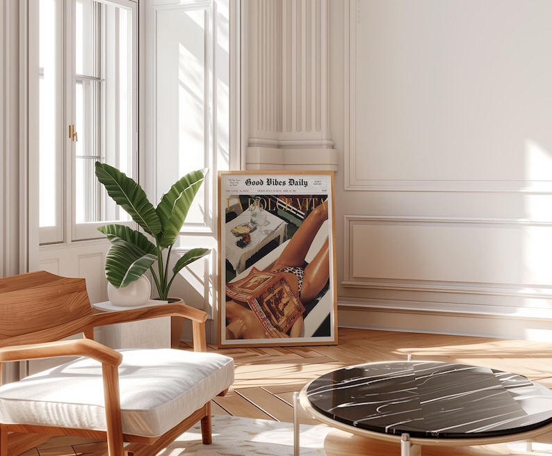 La Dolce Vita Poster, Boho Home, Old Money Aesthetic, Retro Poster, 60s Wall Art, Trippy Art, Summer House, Vogue Print, Trendy Newspaper, Vogue Magazine, Beach Poster, summer never ends, Vogue Fashion, Orange Wall Art, beach vibe, old money summer