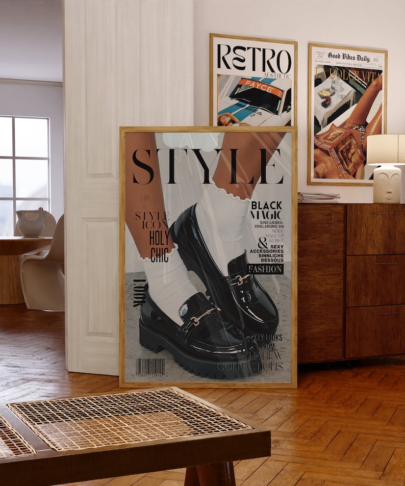 Style Magazine Poster, High Heels Poster, old money poster, Vogue Print, Fashion poster, white wall art, boho chic, elegant poster, black elegant, stylish poster, holy chic, woman socks poster, loafer shoes poster, boho home decor, old money poster