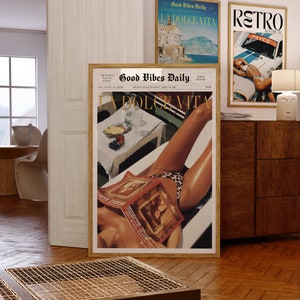 La Dolce Vita Poster, Boho Home, Old Money Aesthetic, Retro Poster, 60s Wall Art, Trippy Art, Summer House, Vogue Print, Trendy Newspaper, Vogue Magazine, Beach Poster, summer never ends, Vogue Fashion, Orange Wall Art, beach vibe, old money summer