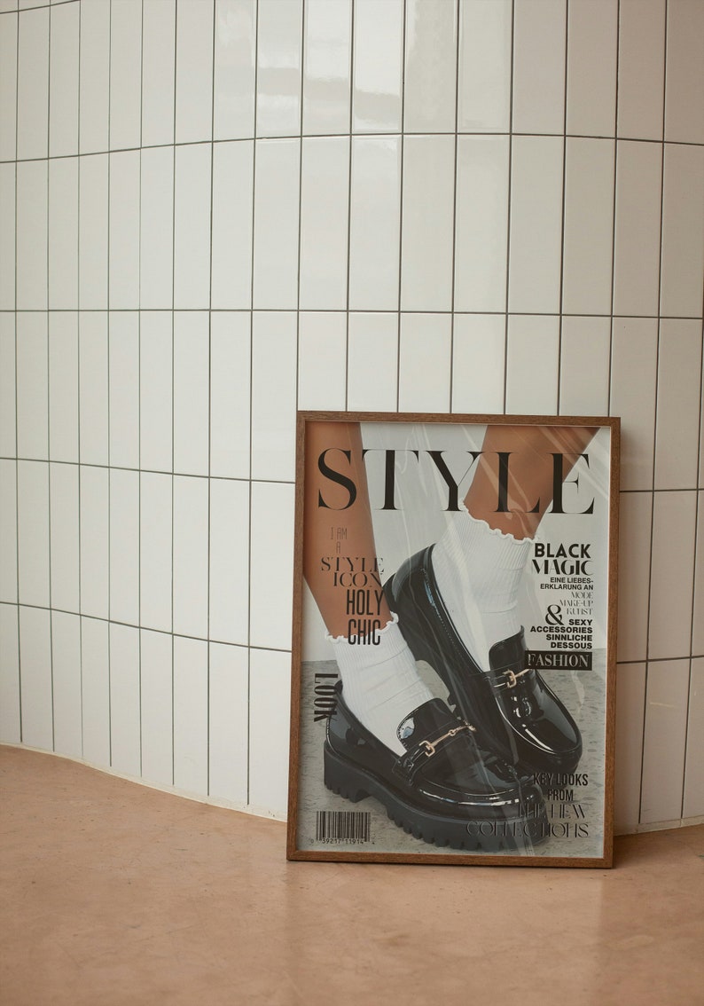 Style Magazine Poster, High Heels Poster, old money poster, Vogue Print, Fashion poster, white wall art, boho chic, elegant poster, black elegant, stylish poster, holy chic, woman socks poster, loafer shoes poster, boho home decor, old money poster