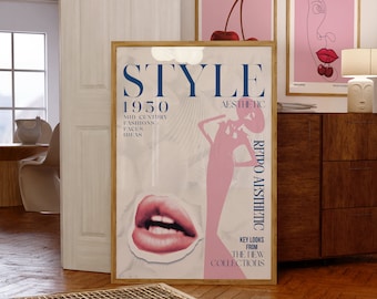 1950s Style Magazine Poster: 70s Retro Pink Fashion Print
