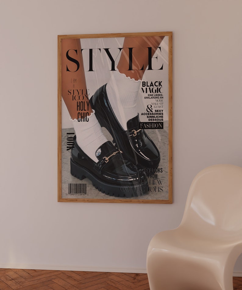 Style Magazine Poster, High Heels Poster, old money poster, Vogue Print, Fashion poster, white wall art, boho chic, elegant poster, black elegant, stylish poster, holy chic, woman socks poster, loafer shoes poster, boho home decor, old money poster