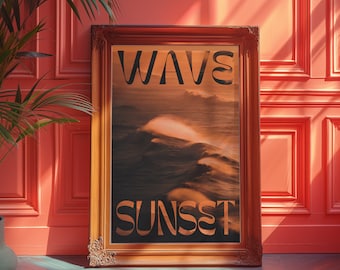 Retro 70s Sunset Wave Poster: Psychedelic Ocean Art (Digital Download)