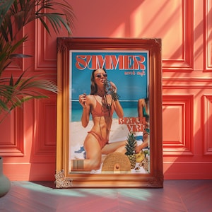 Style Magazine Poster, 70s Print, Orange Wall Art, Beach Poster, Summer House Poster, Vogue Print, Retro Print, Trippy Art, Preppy Print
