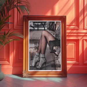 Style Magazin Poster, 70er Retro Print, Schwarze Wand Kunst, High Heels Poster, Sommer Haus Poster, Frau Socken Poster, Vogue Print, Trippy Art