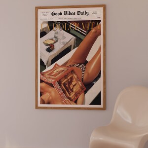 La Dolce Vita Poster, Boho Home, Old Money Aesthetic, Retro Poster, 60s Wall Art, Trippy Art, Summer House, Vogue Print, Trendy Newspaper, Vogue Magazine, Beach Poster, summer never ends, Vogue Fashion, Orange Wall Art, beach vibe, old money summer