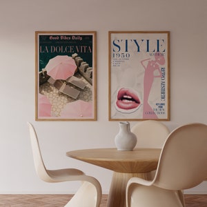 La Dolce Vita Poster, Boho Home, Old Money Aesthetic, Retro Poster, 60s Wall Art, Trippy Art, Summer House, Vogue Print, Trendy Newspaper, Vogue Magazine, Beach Poster, summer never ends, Vogue Fashion, Pink Wall Art, beach vibe, Pink summer poster