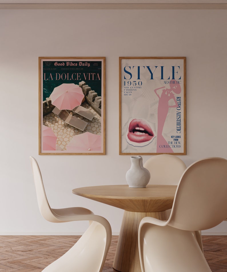 La Dolce Vita Poster, Boho Home, Old Money Aesthetic, Retro Poster, 60s Wall Art, Trippy Art, Summer House, Vogue Print, Trendy Newspaper, Vogue Magazine, Beach Poster, summer never ends, Vogue Fashion, Pink Wall Art, beach vibe, Pink summer poster