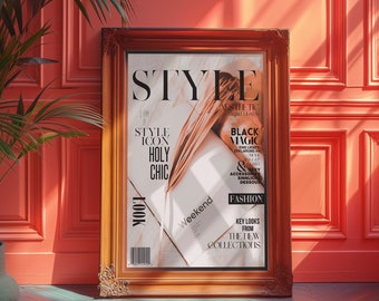 Fashion Magazine Cover Art Print: Retro Orange Wall Decor (Digital Download)