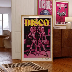 Póster de fiesta, arte de pared rosa, impresión de bola de discoteca, arte de los años 70, póster psicodélico, póster vintage, póster de Dancing Queens, póster retro, arte psicodélico