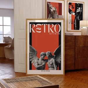 Estética renacentista, pareja retro, impresión retro de los años 70, impresión de escultura, impresión de Vogue, arte de moda, decoración vintage, arte mural naranja, arte ecléctico
