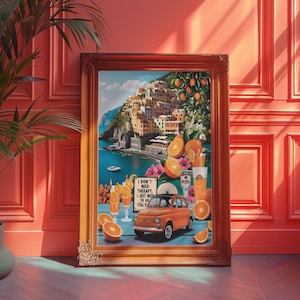 Amalfi Coast Poster, Orange Wall Art, Aperol Spritz, La Dolce Vita, Vintage Car Poster, Old Money, Retro Poster, 60s Wall Art, Beach Vibe