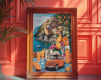 Amalfi Coast Vintage Car Poster: La Dolce Vita Poster, Orange Wall Art, Aperol Spritz