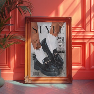 Style Magazin Poster, 70er Retro Print, Schwarze Wand Kunst, Loafer Schuhe Poster, Sommer Haus Poster, Psychedelic Art, Vogue Print, Trippy Art