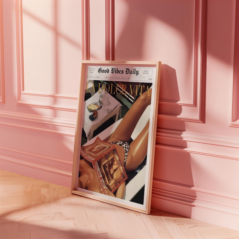 La Dolce Vita Poster, Boho Home, Old Money Aesthetic, Retro Poster, 60s Wall Art, Trippy Art, Summer House, Vogue Print, Trendy Newspaper, Vogue Magazine, Beach Poster, summer never ends, Vogue Fashion, Orange Wall Art, beach vibe, old money summer