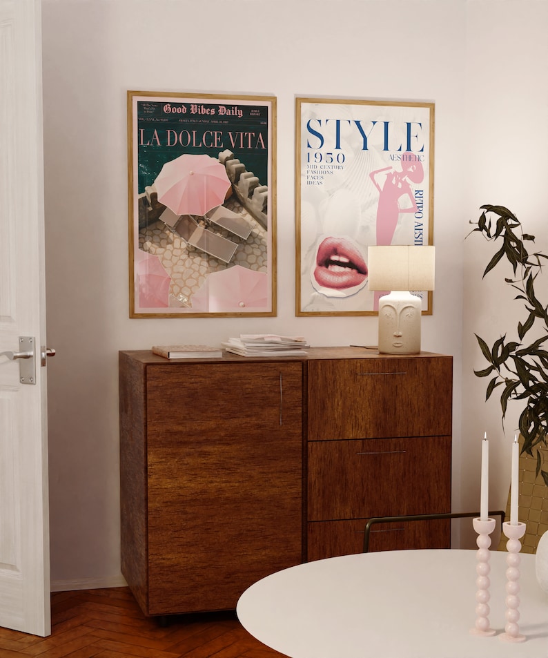 La Dolce Vita Poster, Boho Home, Old Money Aesthetic, Retro Poster, 60s Wall Art, Trippy Art, Summer House, Vogue Print, Trendy Newspaper, Vogue Magazine, Beach Poster, summer never ends, Vogue Fashion, Pink Wall Art, beach vibe, Pink summer poster