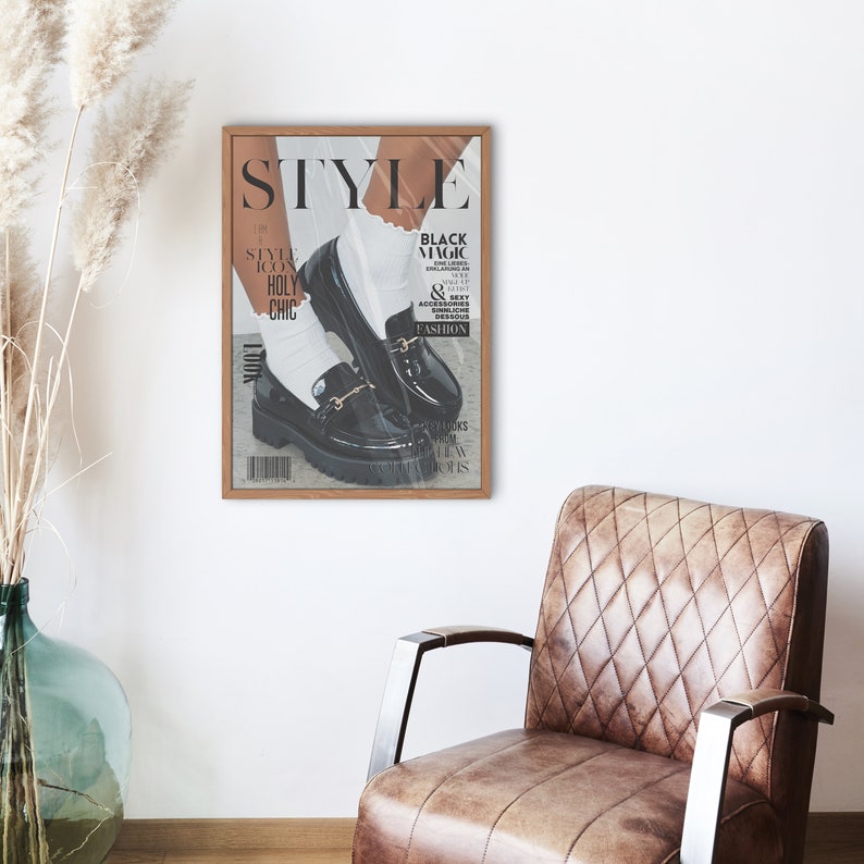 Style Magazine Poster, High Heels Poster, old money poster, Vogue Print, Fashion poster, white wall art, boho chic, elegant poster, black elegant, stylish poster, holy chic, woman socks poster, loafer shoes poster, boho home decor, old money poster