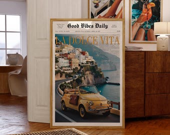 La Dolce Vita Poster: Amalfi Coast Vintage Car Print
