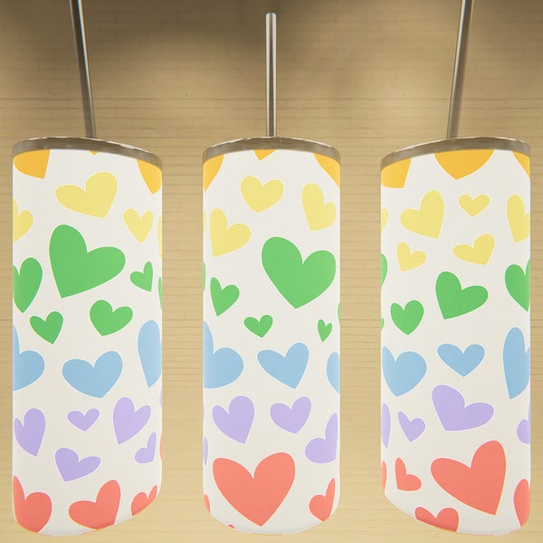 Pastel Hearts 20oz skinny tumbler wrap design with transparent background