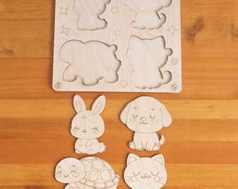 Zestaw do rękodzieła dla dzieci Pets Kids Craft File Laser, Natychmiastowe pobieranie pliku SVG Laser Cut, Zestaw do malowania zwierząt
