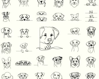 Dibujo de una línea, perro svg, raza de perro svg, paquete svg, arte de línea de perro, imágenes prediseñadas de perro, retrato de perro