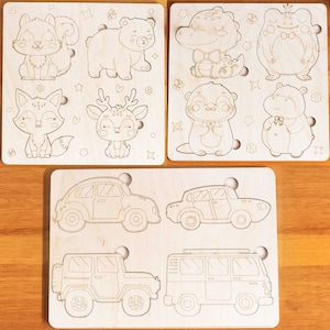 Coloring Kits Laser File Animals SVG Cars SVG Cut File Instant Download Bundle SVG Laser Cut File Montessori Puzzles