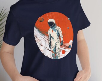 Cósmico Castaway, Camiseta retro de ciencia ficción, Camiseta unisex de manga corta blanca 100% Ringspun Cotton, Ciencia ficción, Ciencia ficción vintage, Astronauta perdido