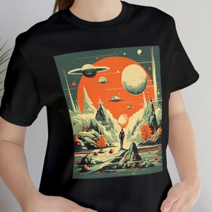 Deep Space Drifter, Retro Sci-Fi T-Shirt, Unisex Short Sleeve Ringspun Cotton Tee, Vintage Science Fiction, Sci-fi Graphic Tee, Alien Planet