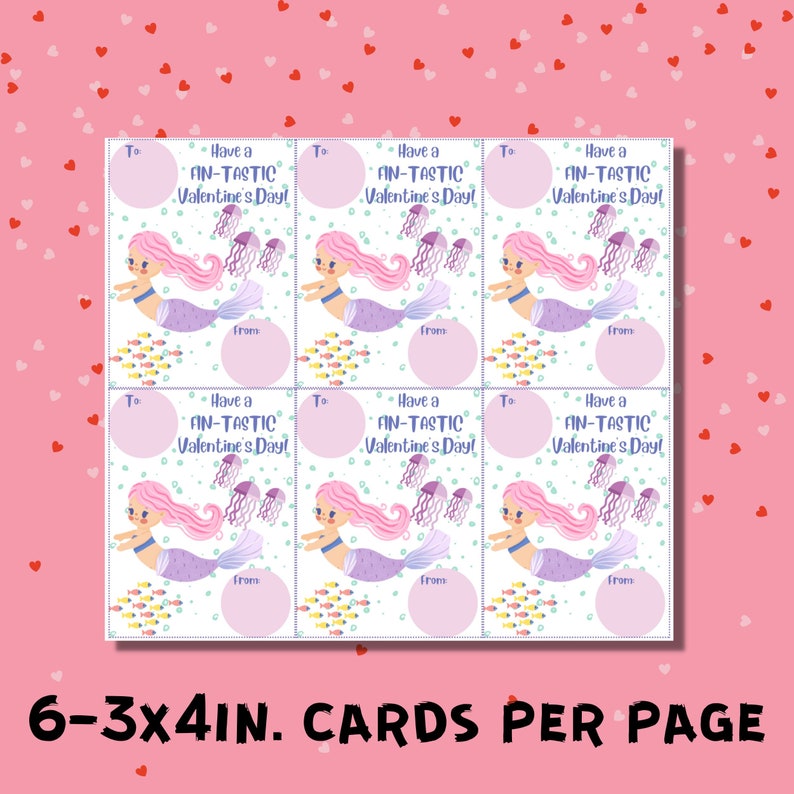 Printable Mermaid Valentine's Day Cards for Kids - Etsy