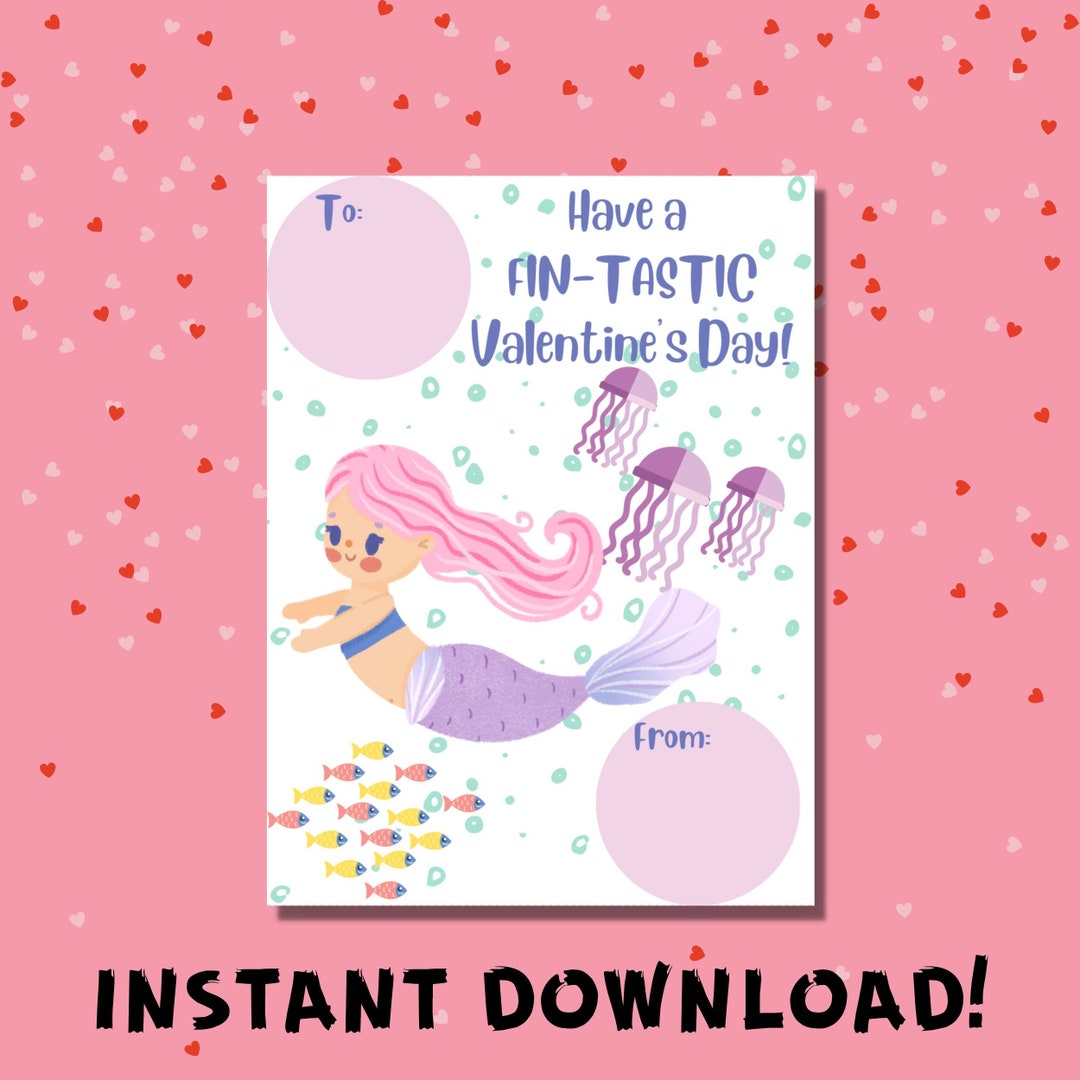 Printable Mermaid Valentine's Day Cards for Kids - Etsy