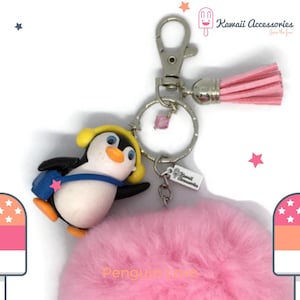 Pendentif de sac porte-clés pompon rose kawaii avec décoration en cristal Swarovski dans différents thèmes image 1