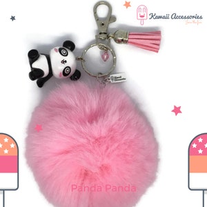 Pendentif de sac porte-clés pompon rose kawaii avec décoration en cristal Swarovski dans différents thèmes Panda Panda