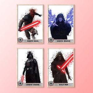 Set of 4 Sith STAR WARS PRINTABLE Watercolor Bundle Poster, Wall Art, Printable Star Wars Painting (Maul, Sidious, Vader, Kylo Ren) Gift