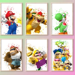 Super Mario (Set mit 25 Charakteren) GRÖSSTES ETSY-PAKET Druckbare Aquarell-Poster, Wandkunst, druckbares Mario Bros.-Gemälde, Geschenk