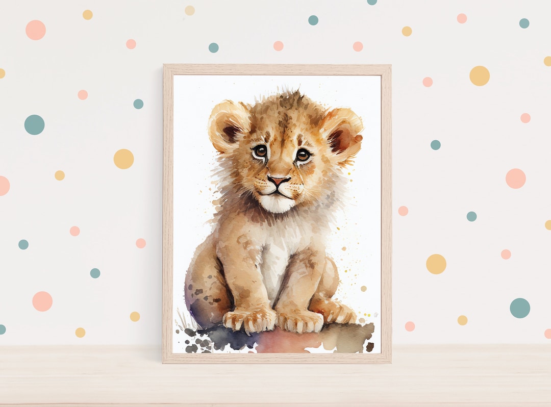 Baby Lion Painting Cute WATERCOLOR ART Printable Digital Etsy