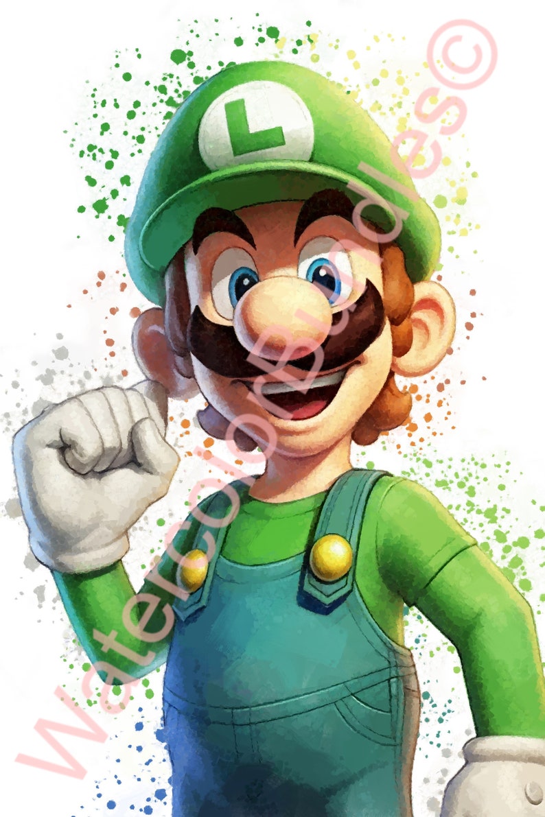 Set of 5 Super Mario PRINTABLE Watercolor Bundle Poster, Wall Art