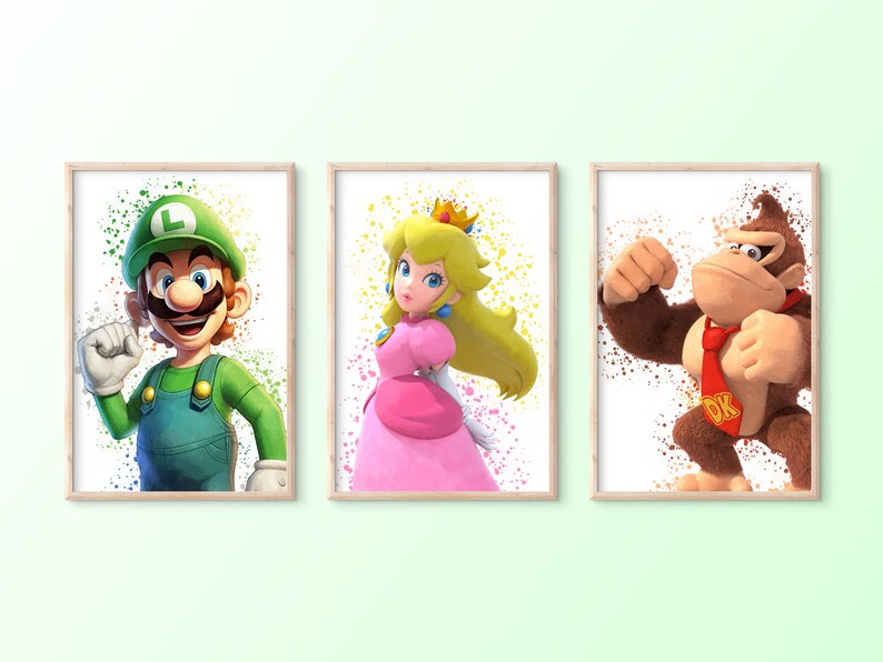 Set of 9 Super Mario PRINTABLE Watercolor Bundle Poster, Wall Art ...