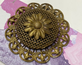 Vintage Handmade Metal Wire Gold-Toned Brass Midcentury Flower Clip Hair Clip Sweater Clip Dress Clip / Vintage Jewelry Mothers Day