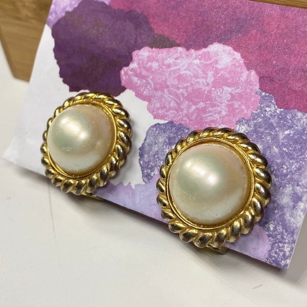 Vintage Vendome Clip-On Gold & Pearl Earrings 1970s Jewelry Collection