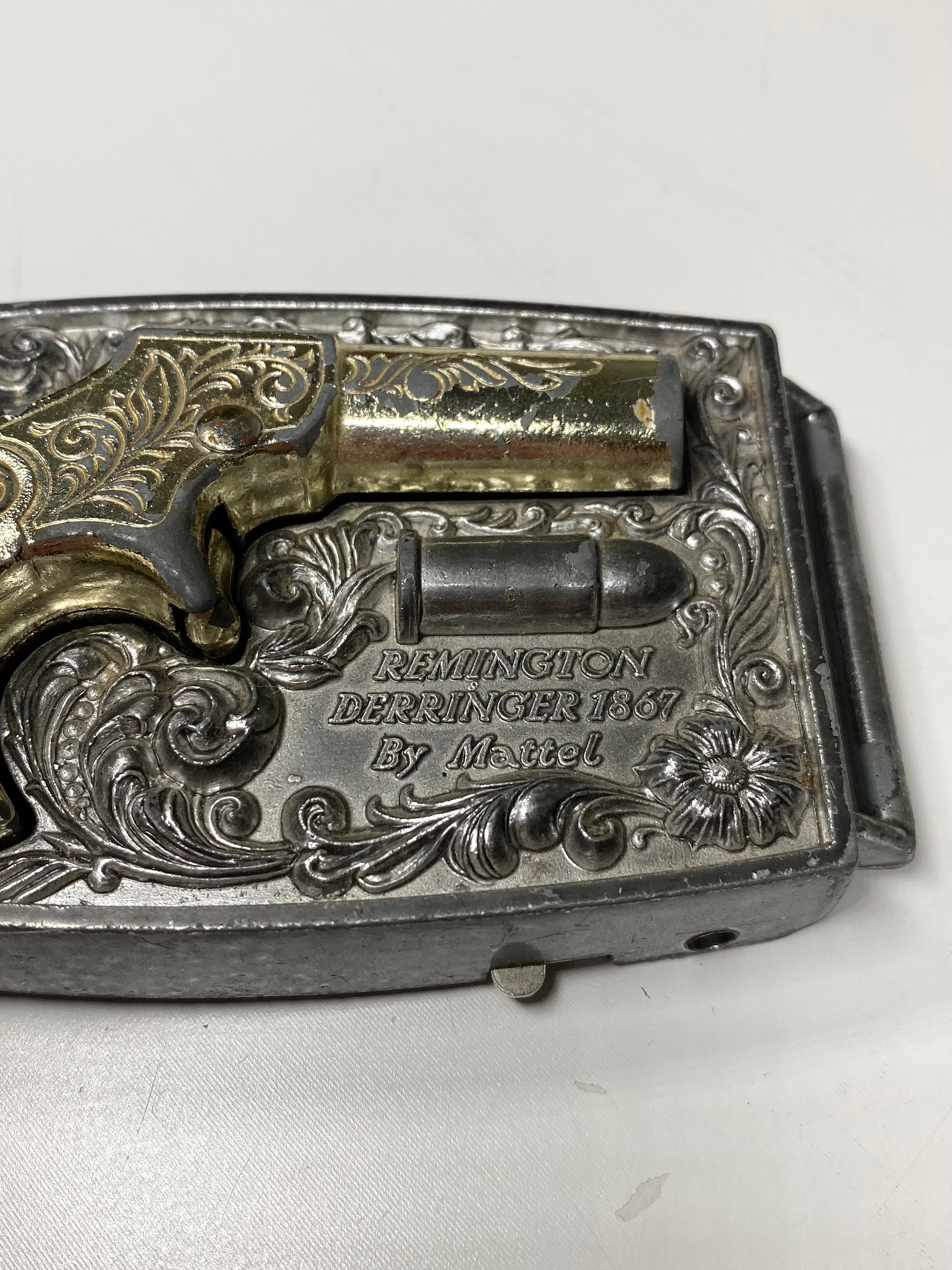 VINTAGE MATTEL REMINGTON Derringer 1867 Belt Buckle Cap Gun Signed