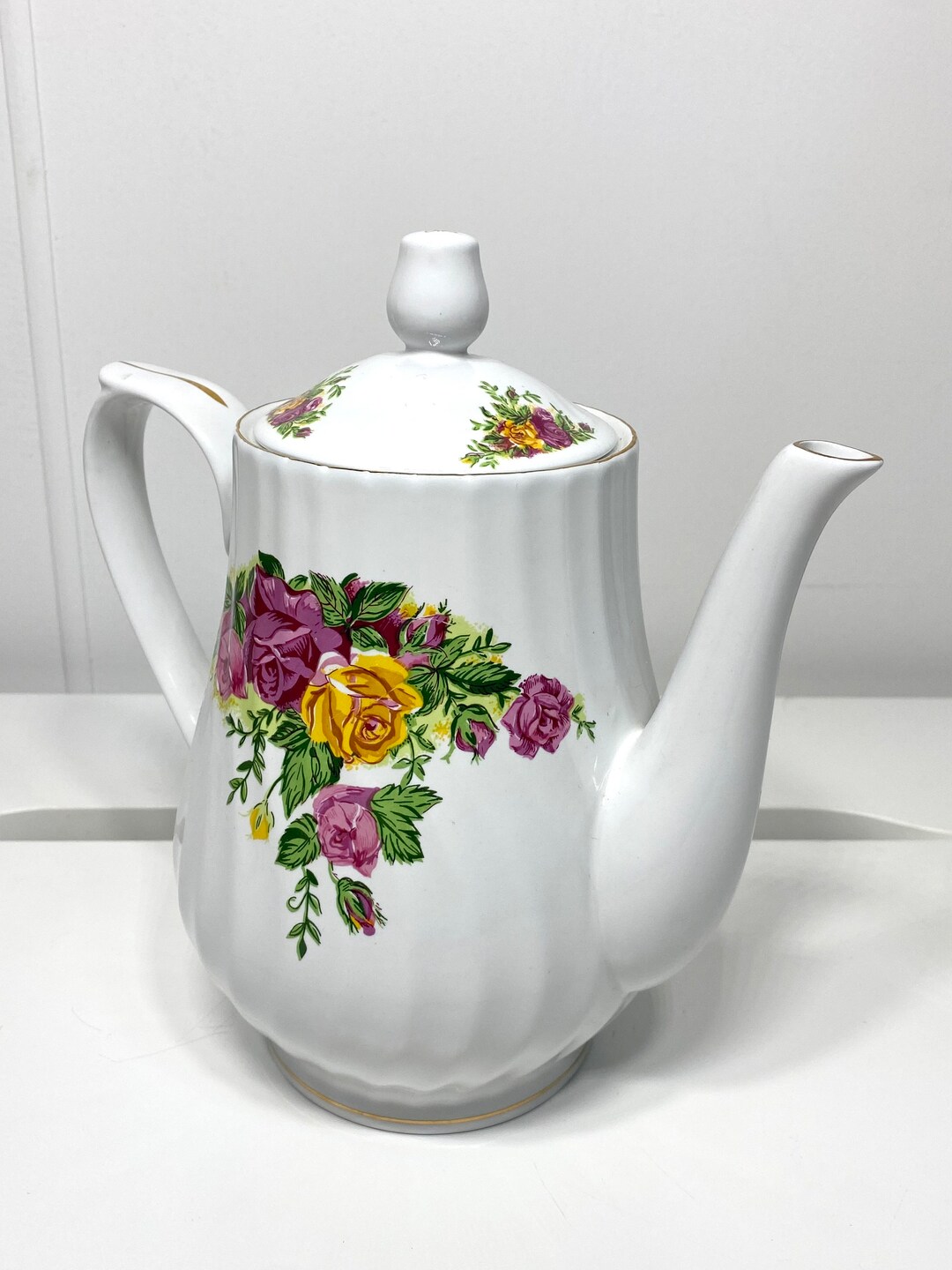 Vintage English Glass Flower Teapot Regent China English Rose Etsy