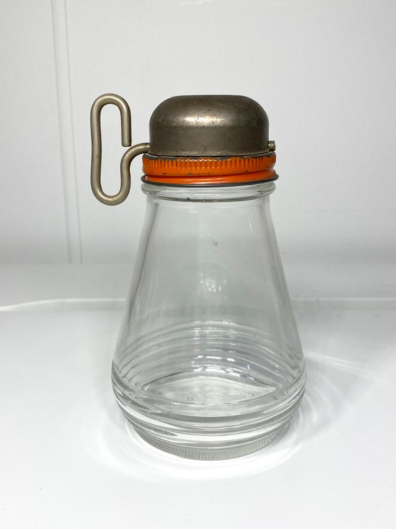 Vintage Androck Glass Nut Grinder W. Hand Crank Faded Orange 