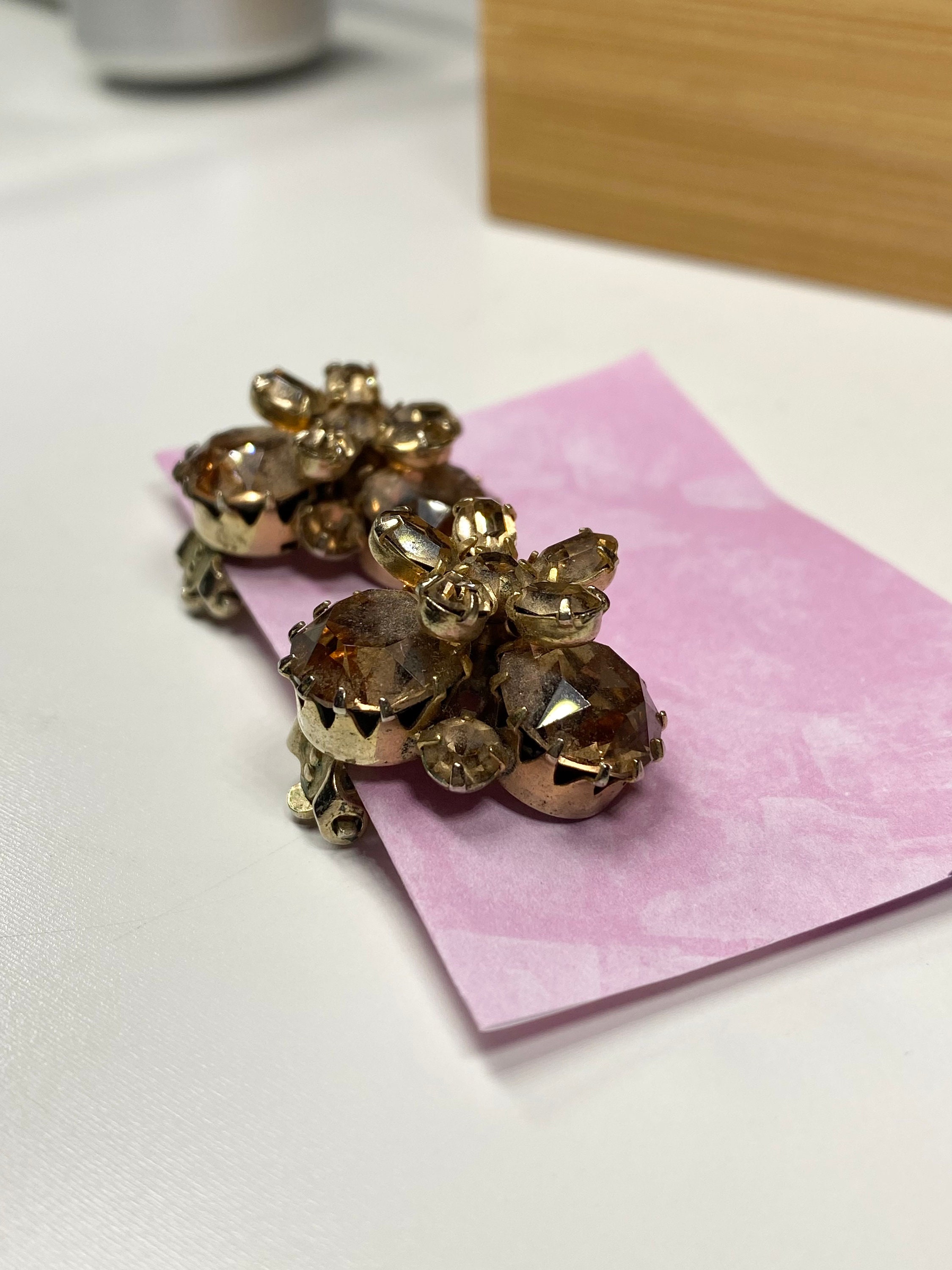 Vintage Gold Toned Rhinestone Jewel Sherman Clipon Earrings Etsy