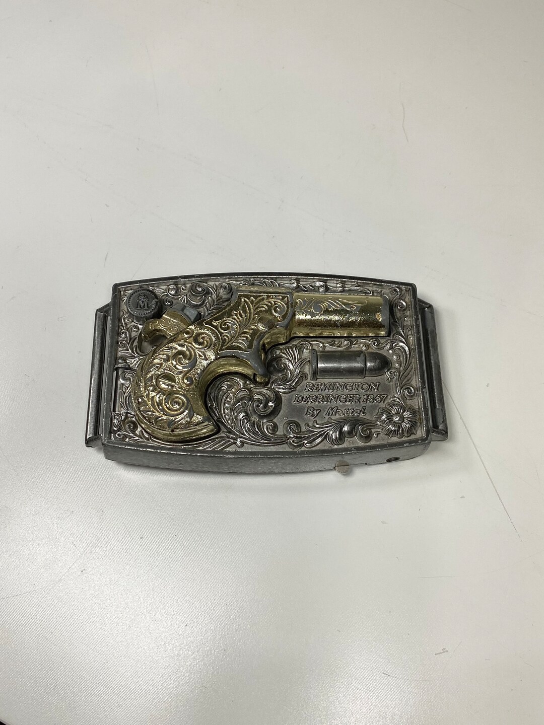 VINTAGE MATTEL REMINGTON Derringer 1867 Belt Buckle Cap Gun Signed