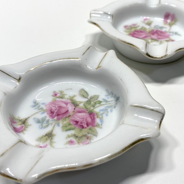 2 Vintage Japanese GoldCastle China Ashtrays Made in Japan, Flower Ashtray, Porcelain Ashtray