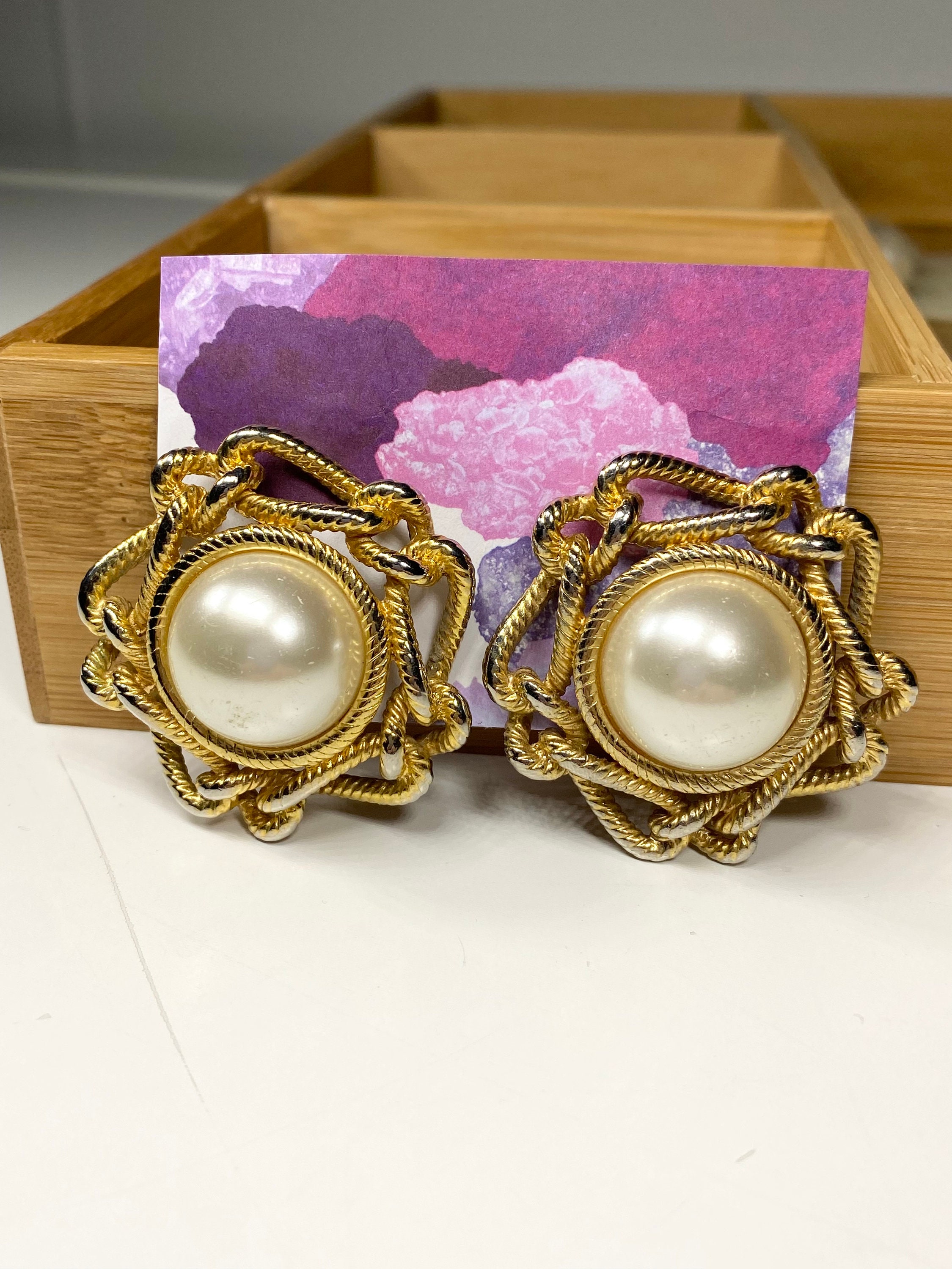 Chanel Vintage Faux Pearl CC Logo Clip On Earrings